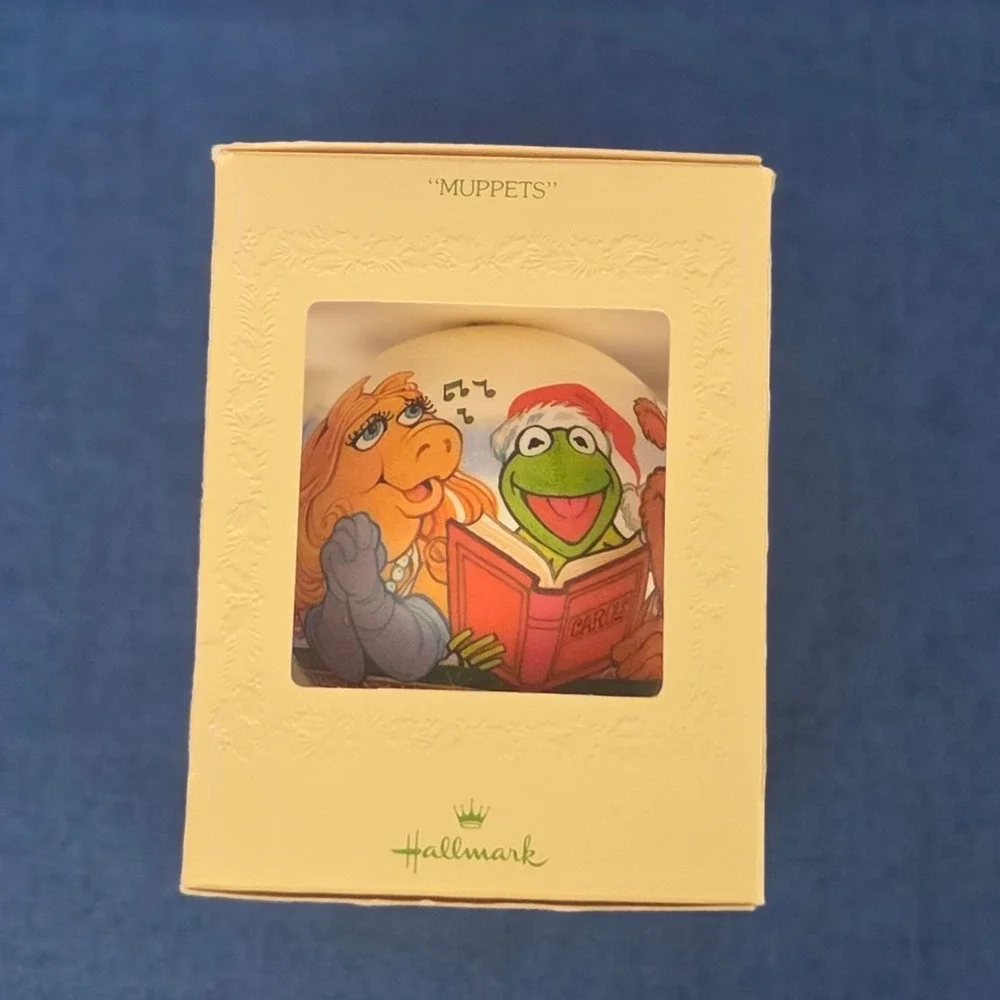 Vintage 1980 Hallmark Muppets Kermit Miss Piggy Satin Christmas Ornament Boxed
